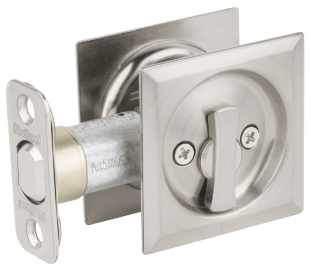 KWIKSET SQUARE PRIVACY BED OR BATH POCKET DOOR LOCK SATIN CHROME MODEL #335SQT-26D